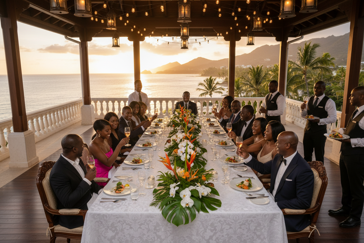 dinner party black people at a resort